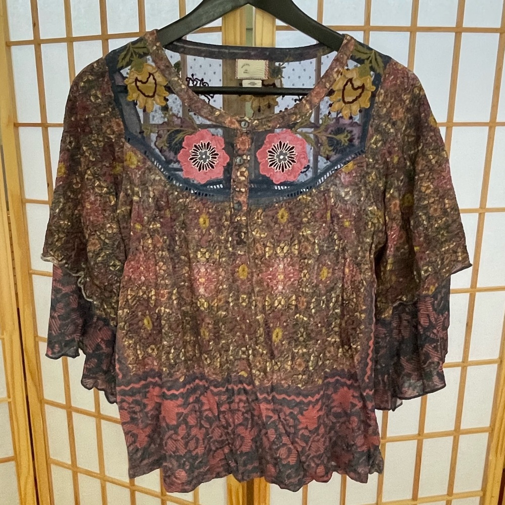 Anthropologie Embroidered Blouse